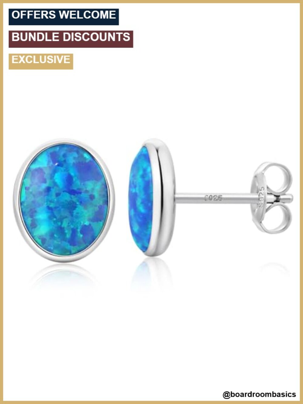 Opal Stud Earrings 925 Sterling Silver Hypoallergenic Bezel Set